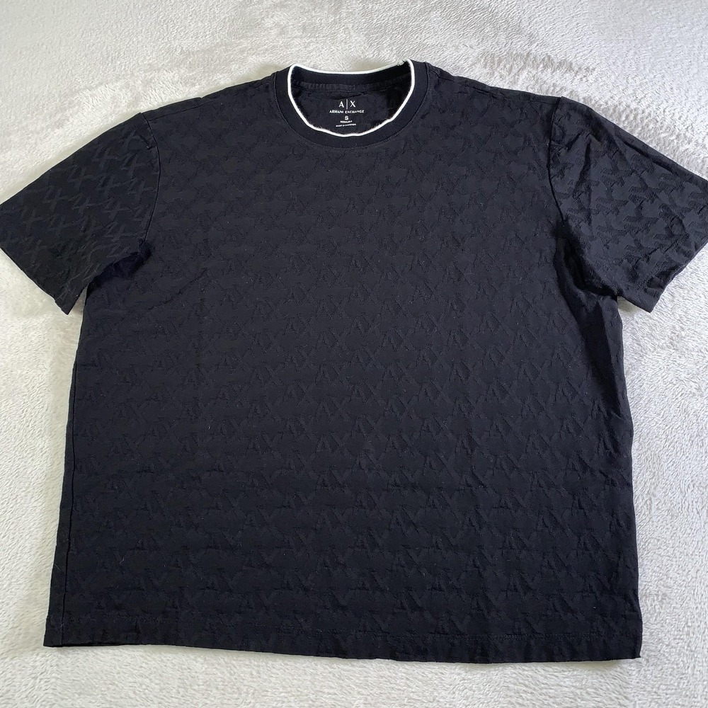 Armani Exchange Shirt Mens Small Black AX Monogram Textured Crewneck Tee‎